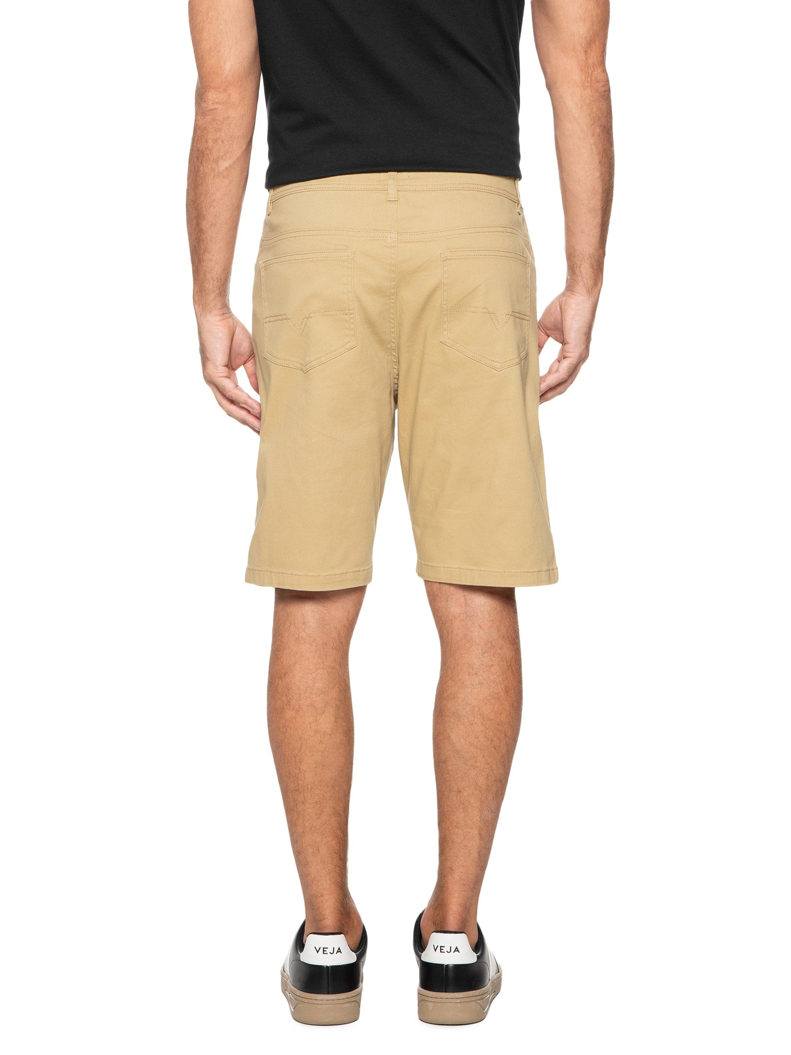 Bermuda Masculina Color Chino Curta Sarja Reat - Bege - Imagem 4