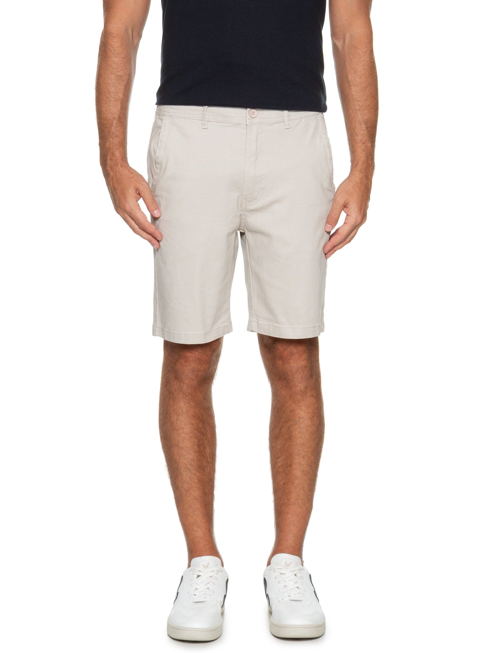Bermuda Masculina Color Chino Curta Sarja Reat - Bege - Imagem 3
