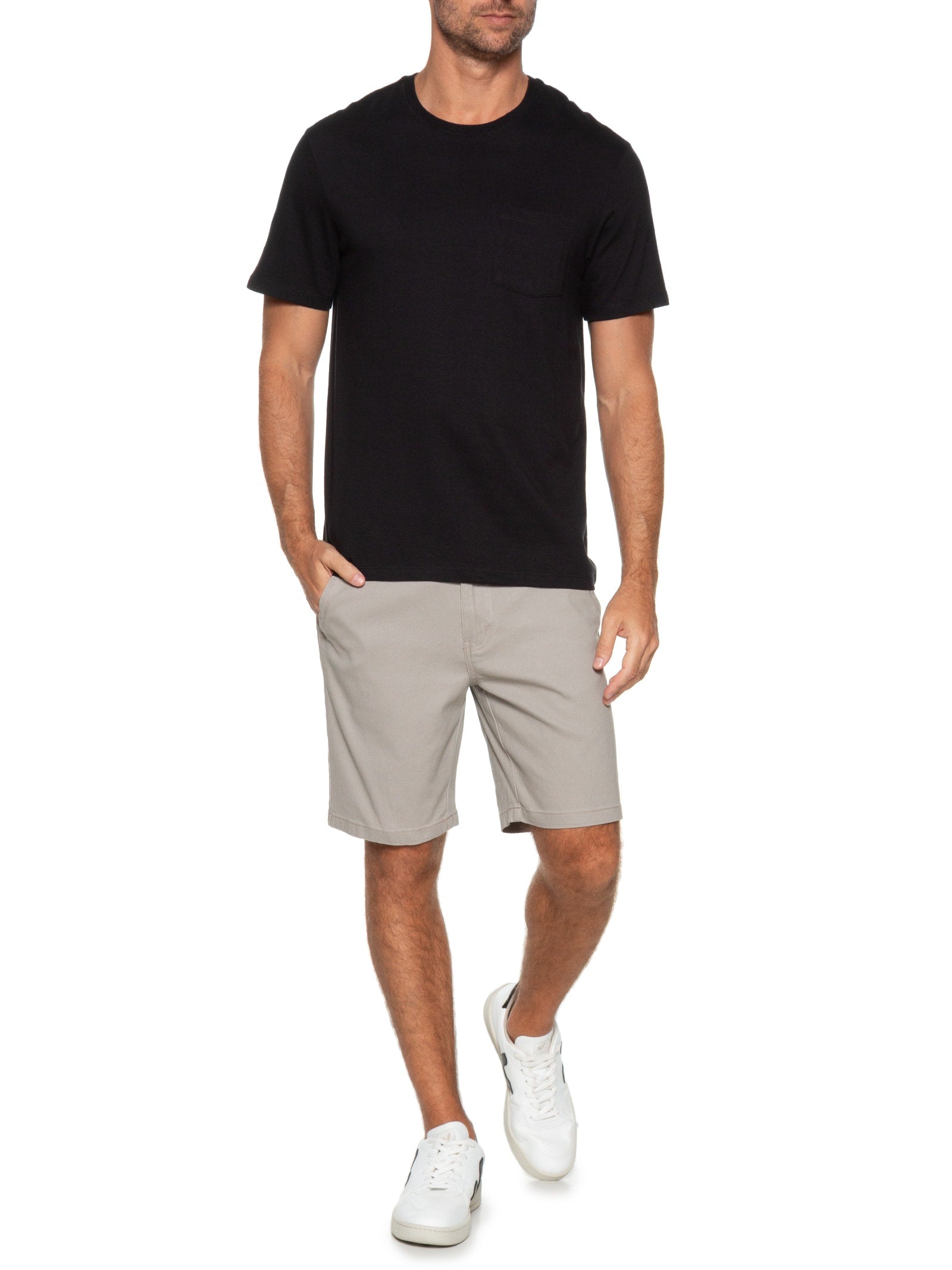 Bermuda Masculina Color Chino Curta Sarja Reat - Bege - Imagem 2