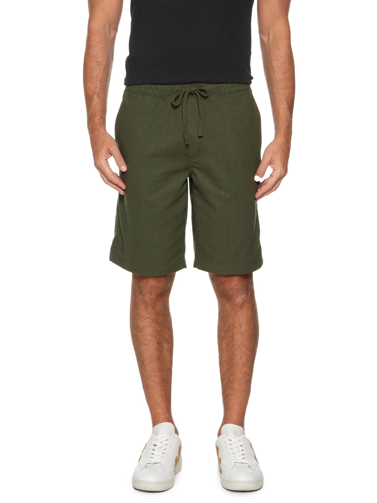 Bermuda Masculina Com Elástico E Cordão Em Linho - Verde