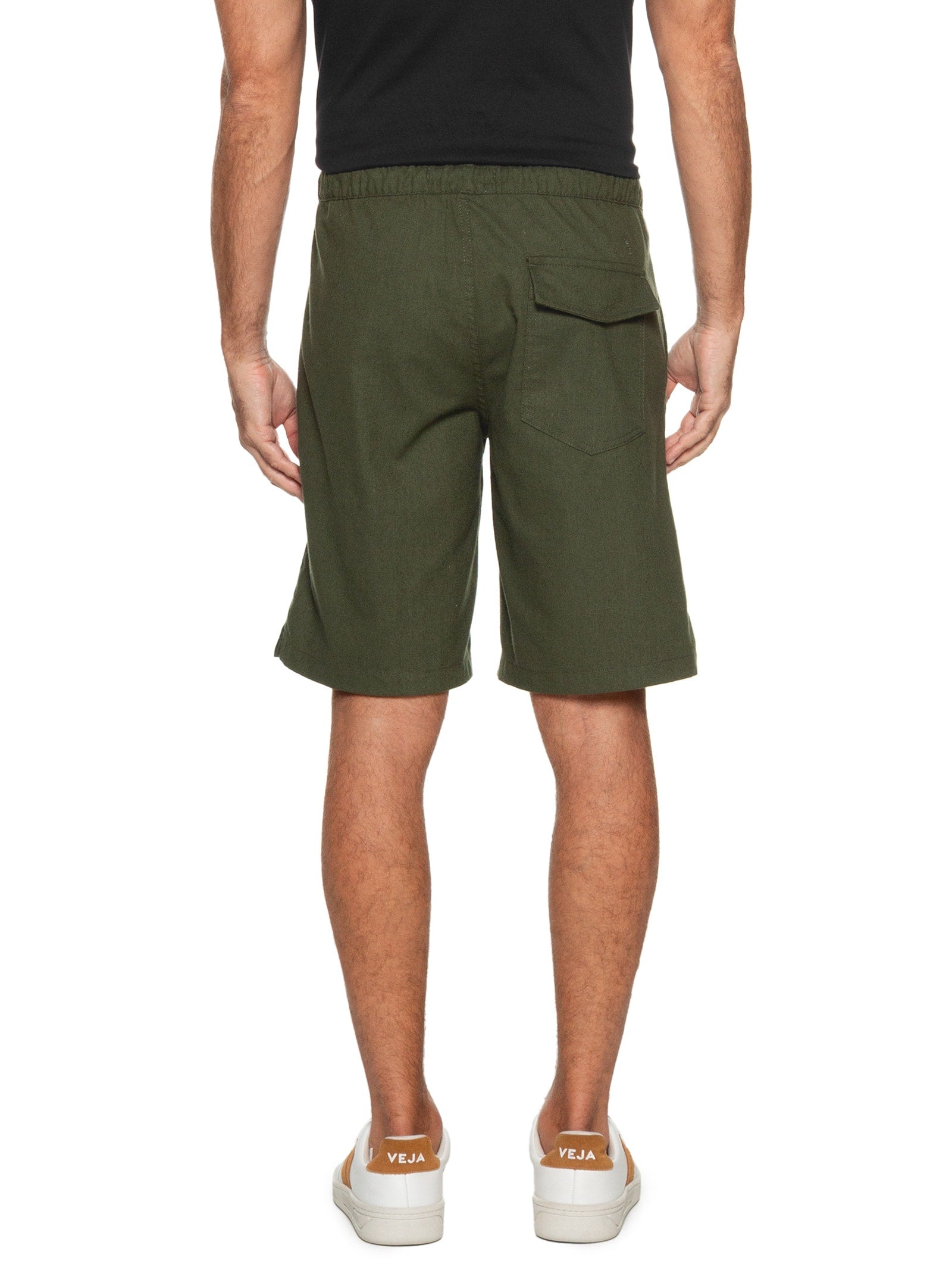 Bermuda Masculina Com Elástico E Cordão Em Linho - Verde