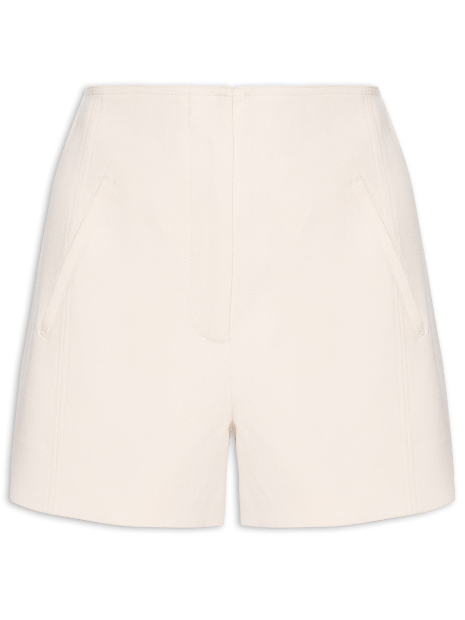 Short Feminino Cintura Alta Em Linho Misto Bordado - Bege