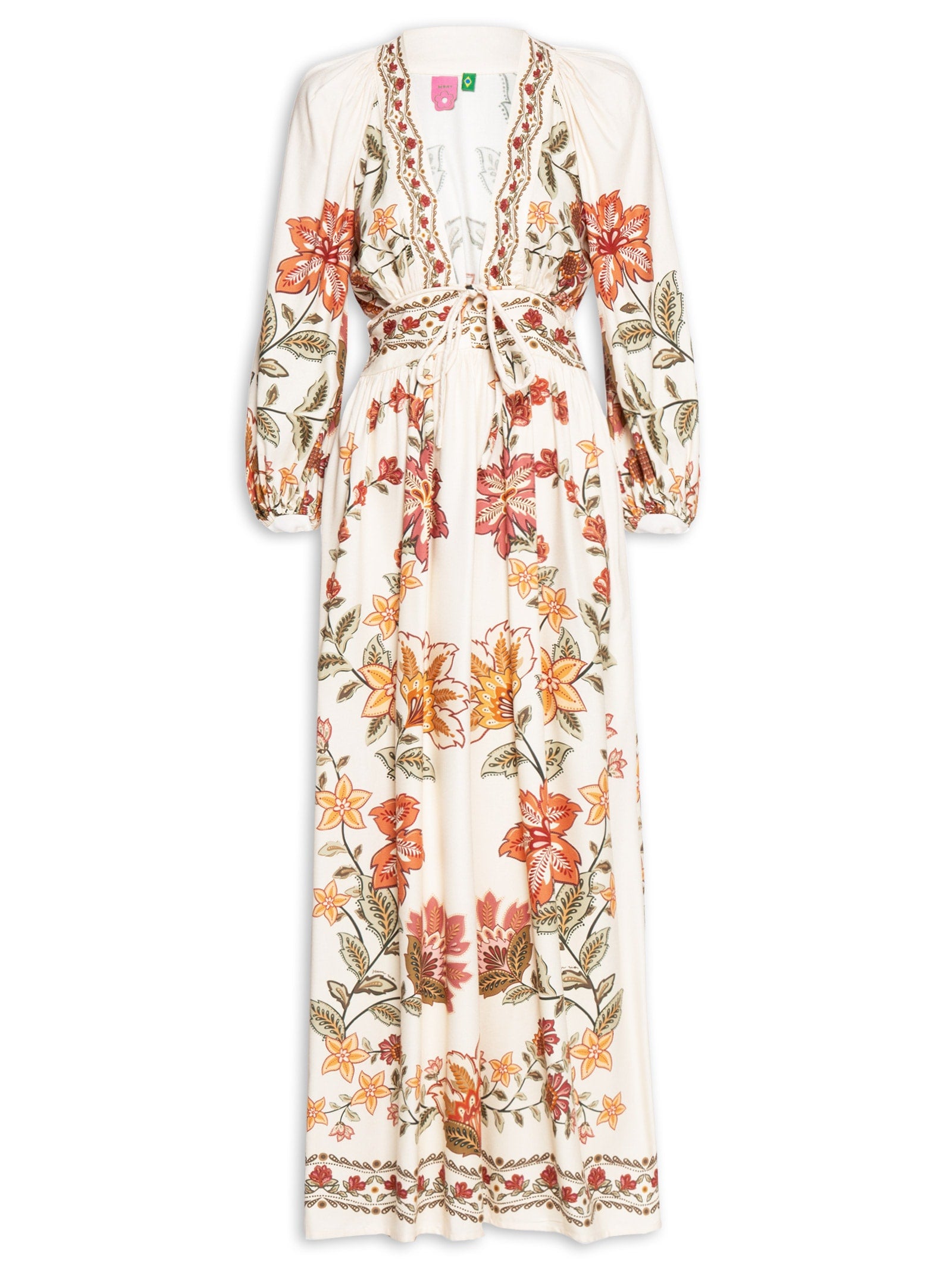 Vestido Curto Manga Floral Juliana - Off White