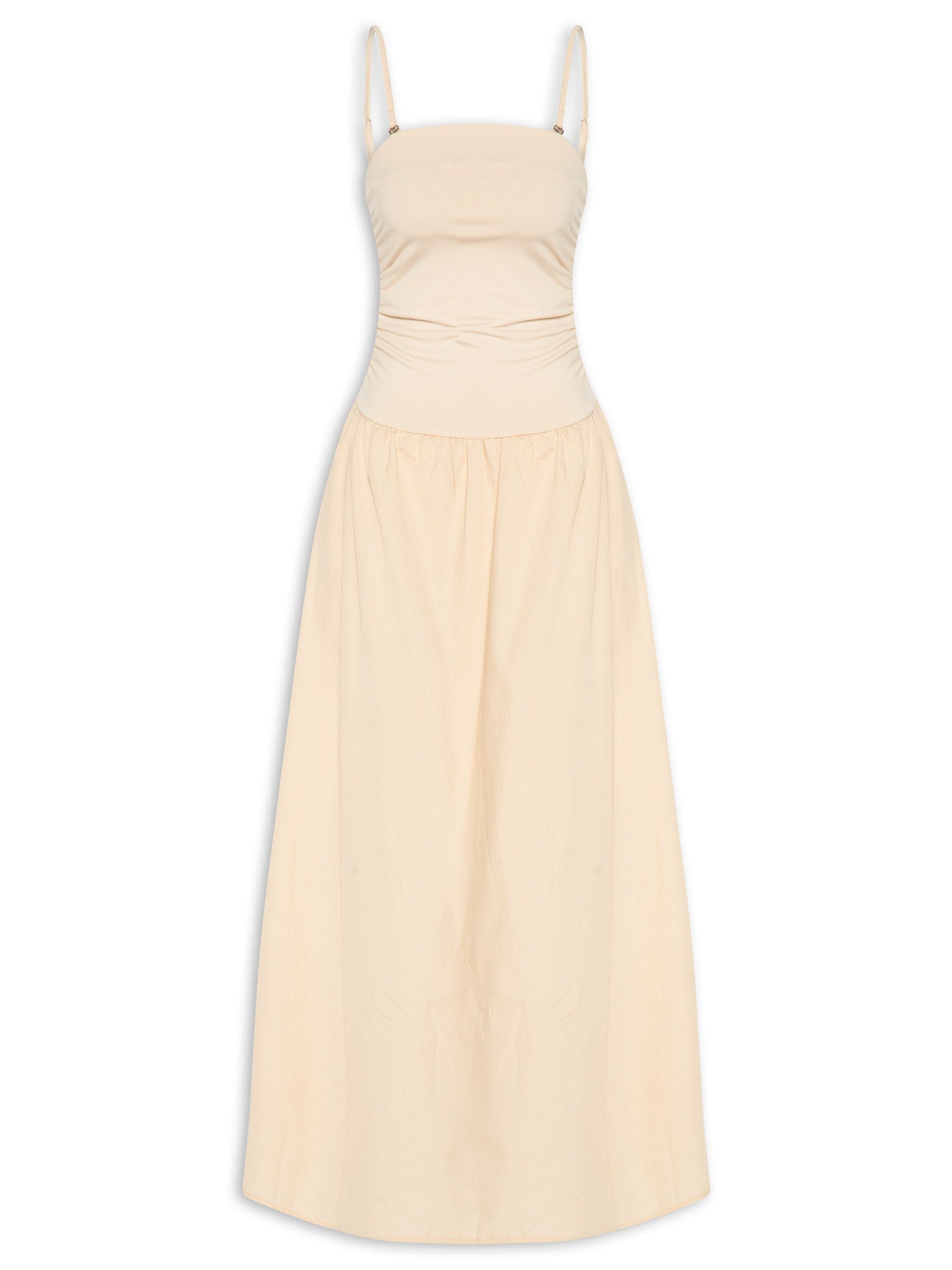 Vestido Algodão Midi 2 Em 1 - Bege