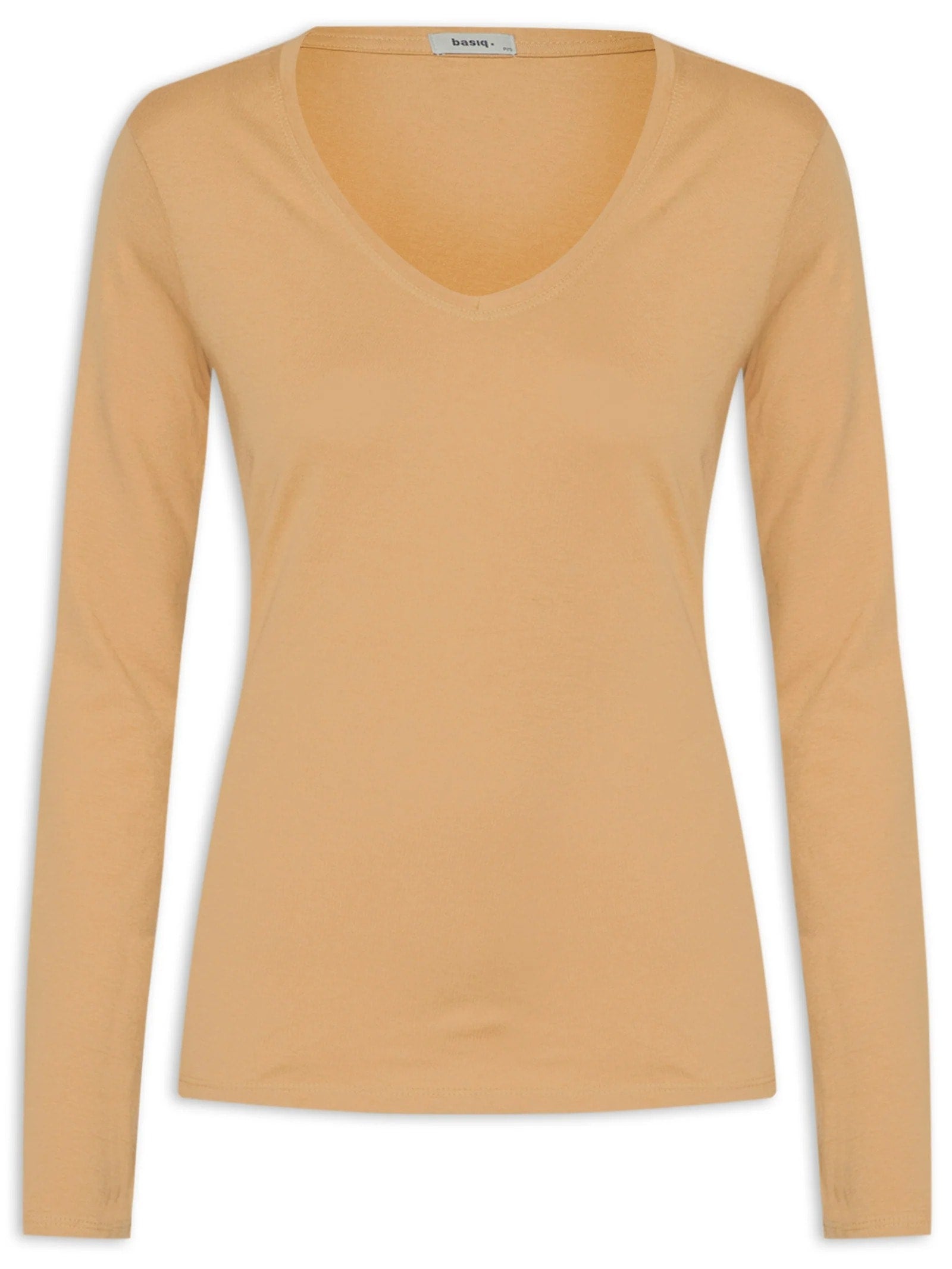 Blusa Feminina Básica Ampla Com Decote Em V - Bege