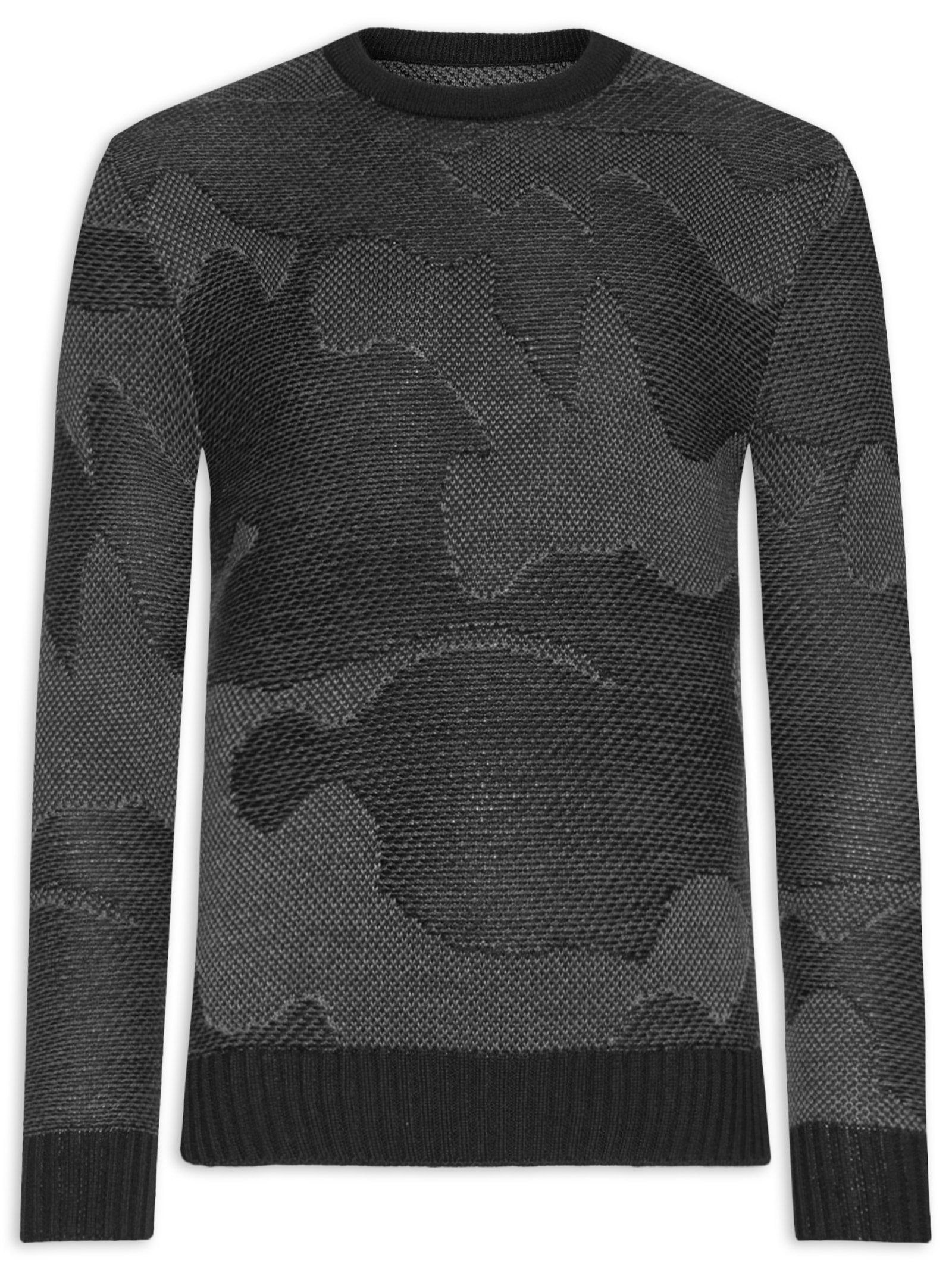 Suéter Masculino Básico Gola Careca Em Tricot - Preto