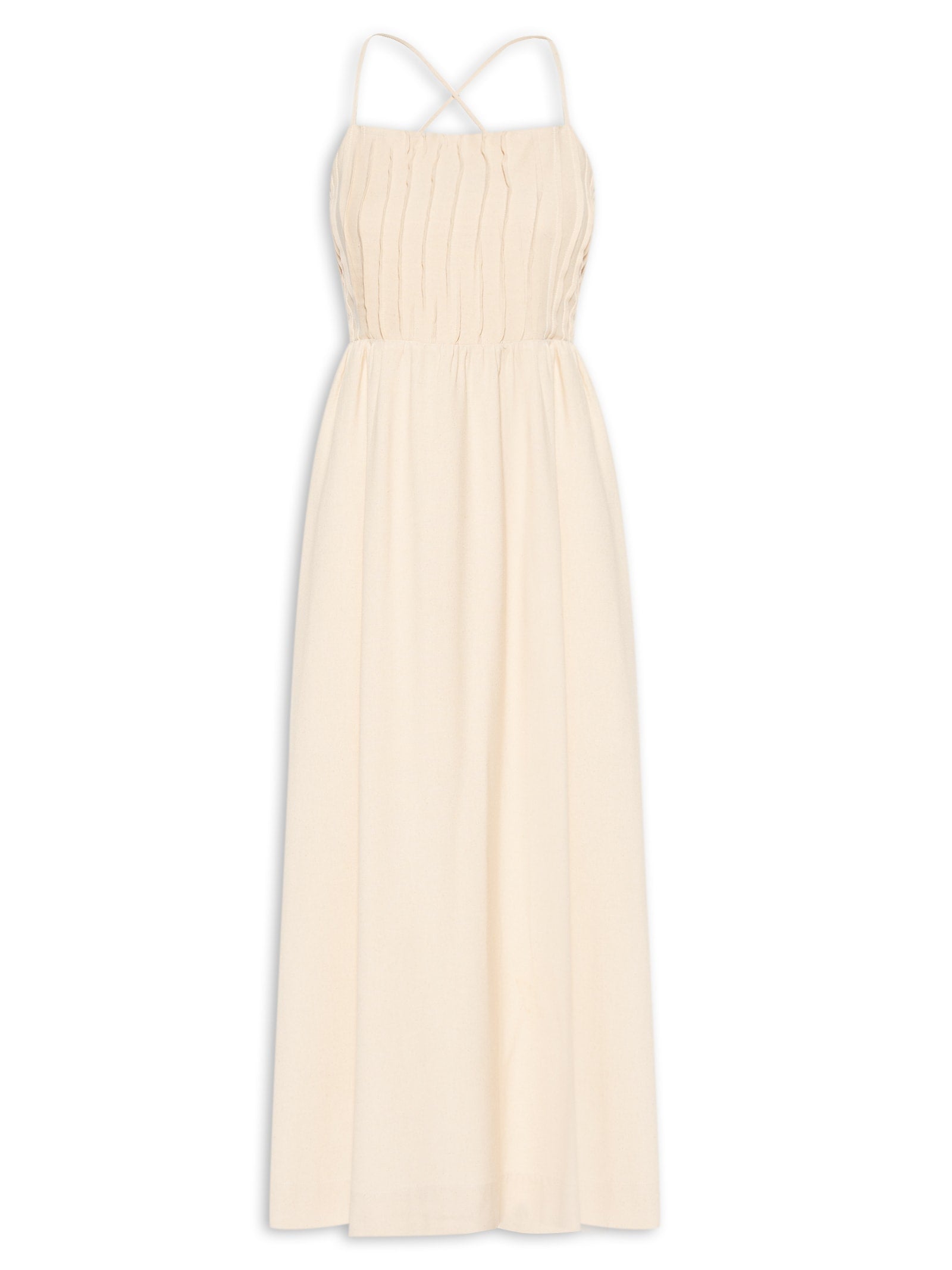 Vestido Linho Midi Nervuras - Marrom