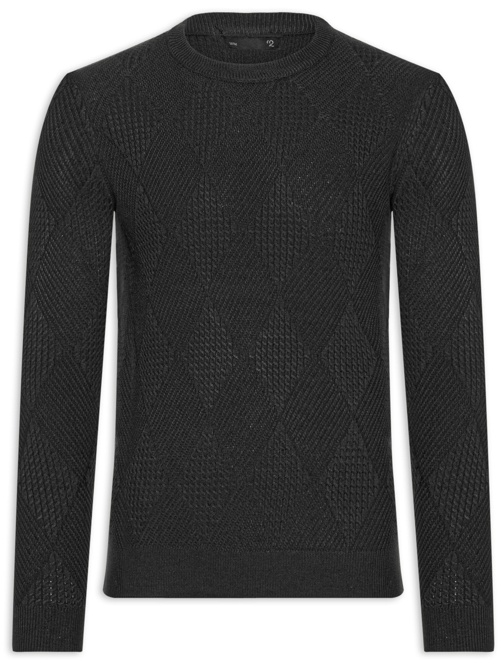 Suéter Masculino Gola Redonda Texturizada - Preto