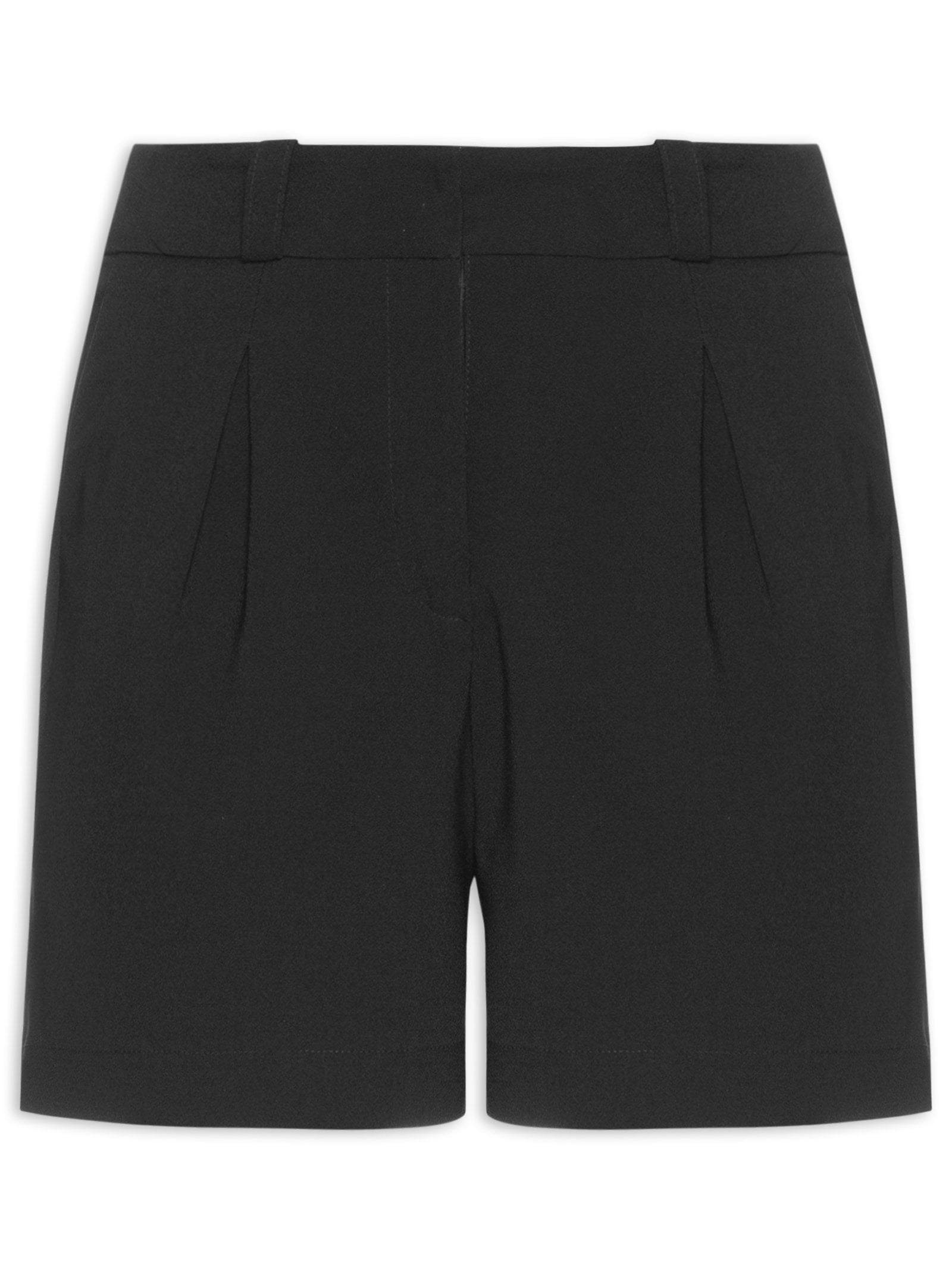 Short Feminino Cintua Alta Em Crepe Com Prega - Vermelho